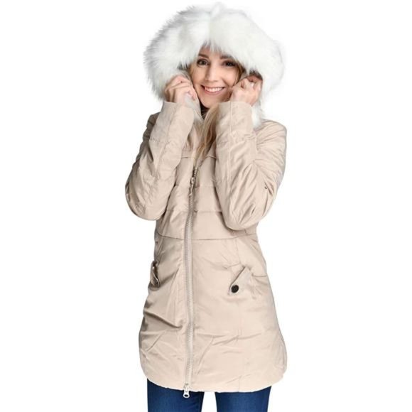 Women's Down Coat With Fur Hood With  Down Parka Puffer Jacket - Picture 5 of 7